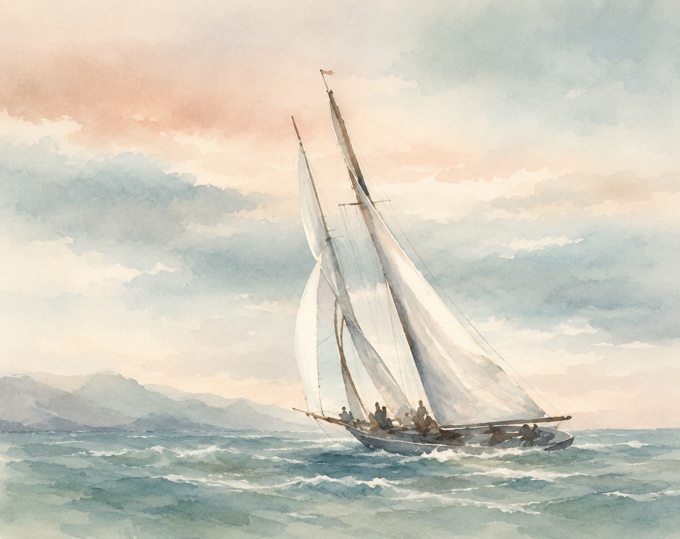 Aquarellgemälde eines Schiffes als Sinnbild für Orientierung und Vorsorge
